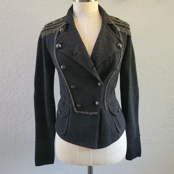Diane Von Furstenberg Tops - Diane von Furstenberg Theodore Grey Wool Military Jacket Chains Size S